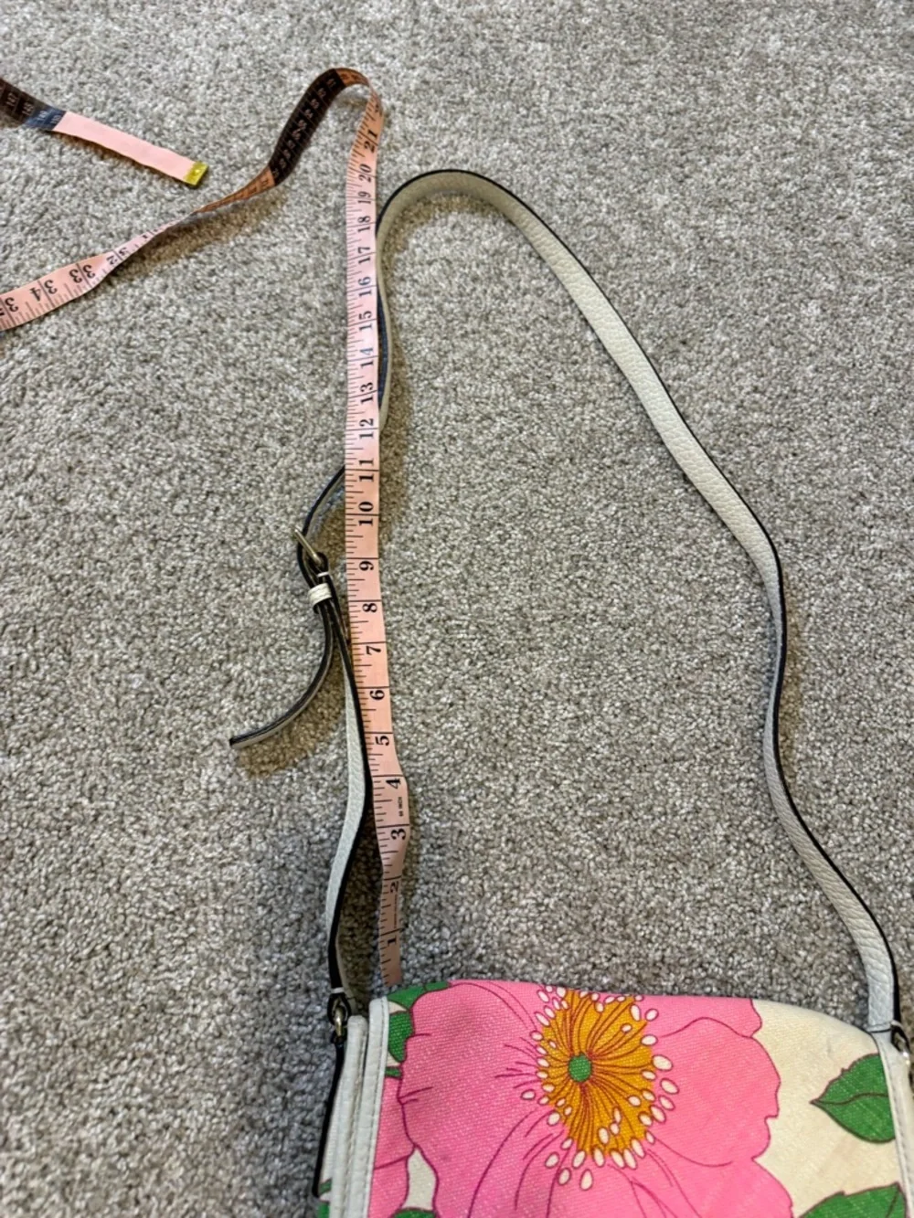Kate Spade Cream Pink Floral Canvas Woven Leather Crossbody‎ Bag Purse Summer
